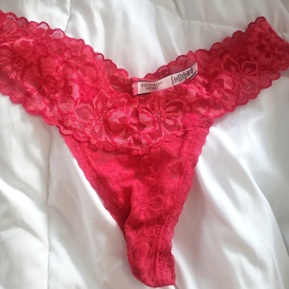 Sexy Pink/Red lacey Victoria Secret panty- used/worn condition